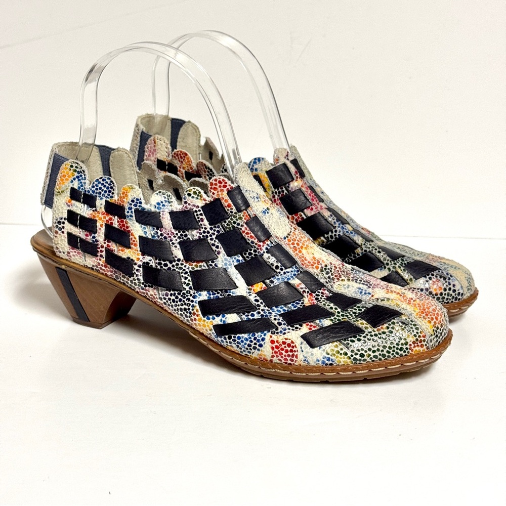 RIEKER Antistress SINA Slingback Ice Multicolor Ocean Heels Womens EU 37 US 6.5